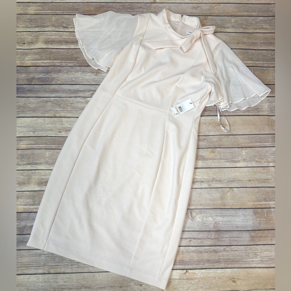 Elegant Cream Dress with Sheer Sleeves